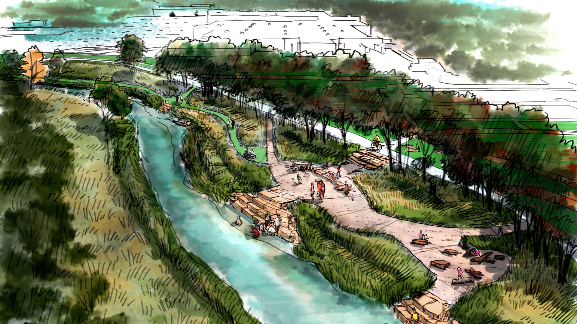 Drawing of waterway in Windsor Heights