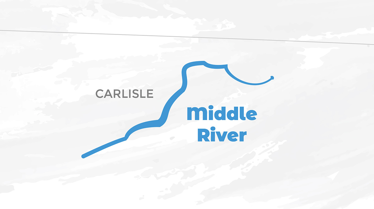 Close up map of Middle River water trail near Carlisle