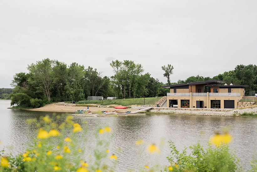 A large rental boat house on the Raccoon River